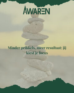 Stacked stones with sunset background, Awarn mindfulness poster.