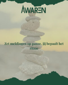 Stacked stones on blurred background, "AWAREN" mindfulness poster.